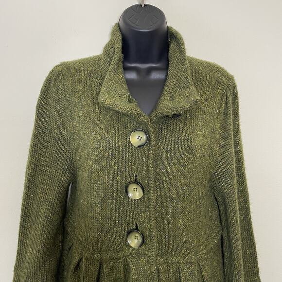 Vtg FEVER Green Chunky Knit Peplum Button Cardigan Boho Forest Fairy Y2K Sz L - Picture 2 of 8